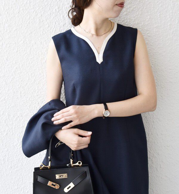 SHIPS any「〈洗濯機可能〉カーブネック ノースリーブ ワンピース［NAVY BLUE］」|ワンピース|
