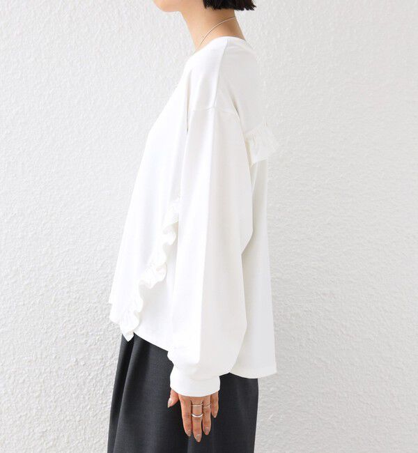 SHIPS for women「【WEB限定】〈洗濯機可能〉オーガニックコットン フリル ロングスリーブ TEE」|Tシャツ・カットソー|
