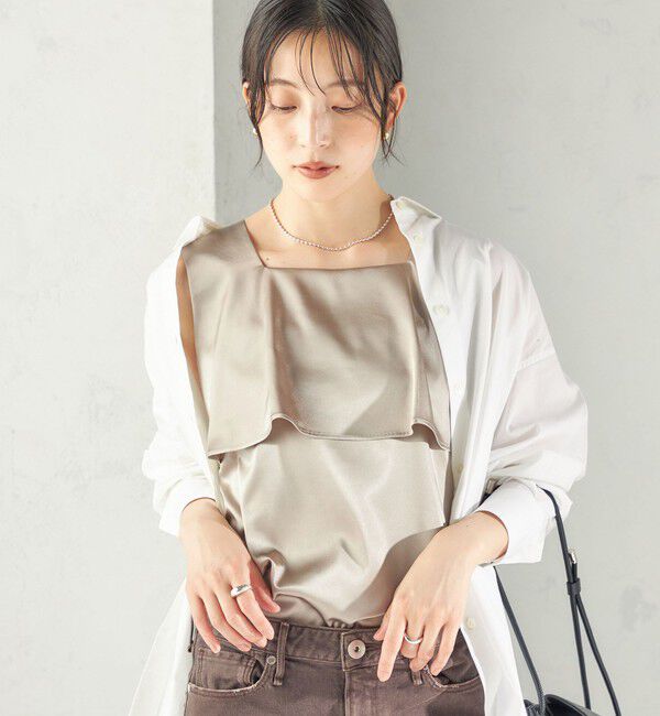 SHIPS for women「〈手洗い可能〉サテン &times; カットソー ケープ デザイン タンクトップ」|タンクトップ|