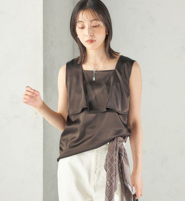 SHIPS for women「〈手洗い可能〉サテン &times; カットソー ケープ デザイン タンクトップ」|タンクトップ|