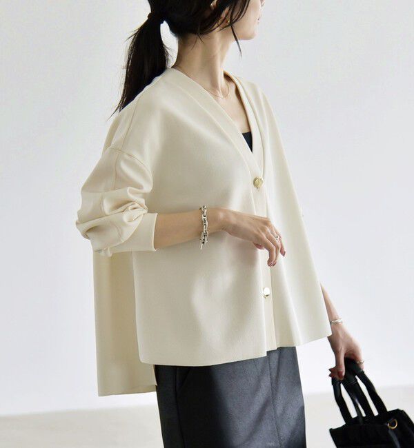 quaranciel「《追加予約》〈手洗い可能〉カットジョーゼット Vネック ワイド カーディガン」|カーディガン|