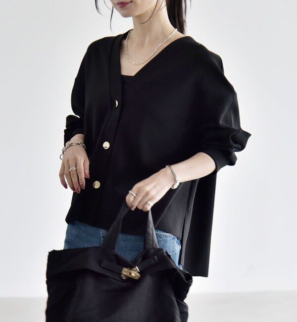 quaranciel「《追加予約》〈手洗い可能〉カットジョーゼット Vネック ワイド カーディガン」|カーディガン|