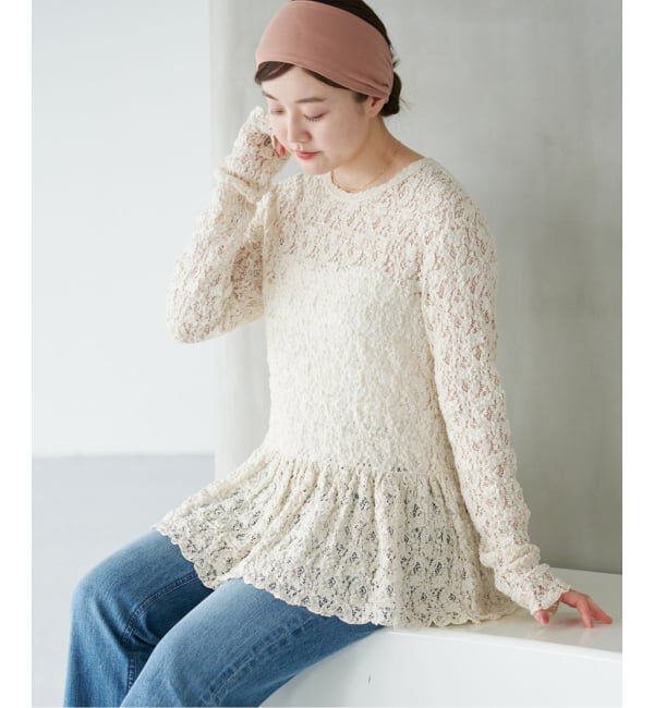 IENA「《WEB限定/追加》Flowerストレッチレース ペプラムプルオーバー」|Tシャツ・カットソー|