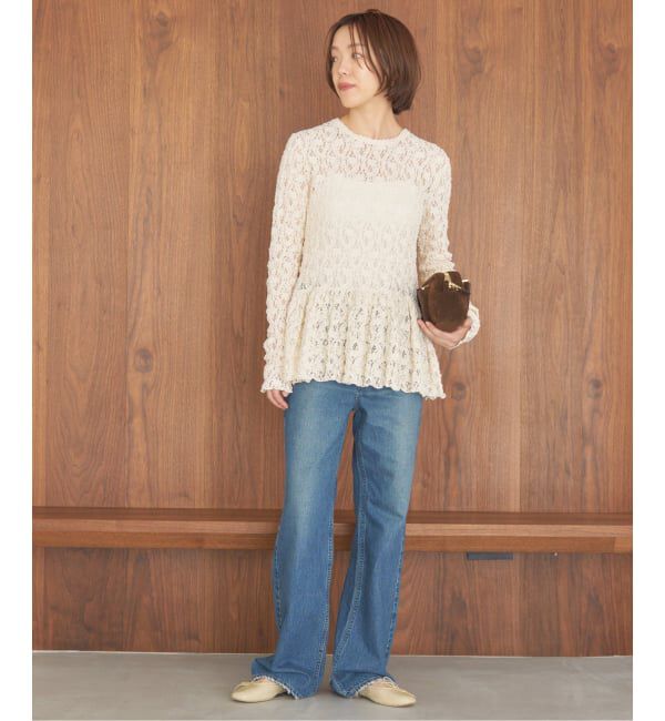IENA「《WEB限定/追加》Flowerストレッチレース ペプラムプルオーバー」|Tシャツ・カットソー|
