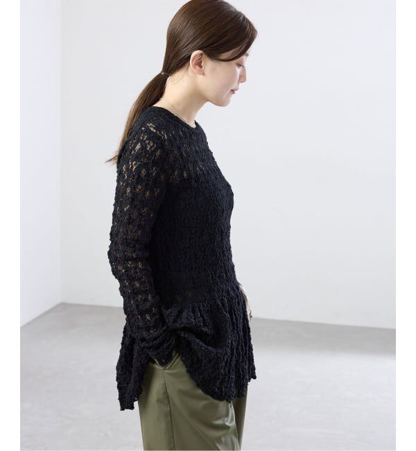 IENA「《WEB限定/追加》Flowerストレッチレース ペプラムプルオーバー」|Tシャツ・カットソー|