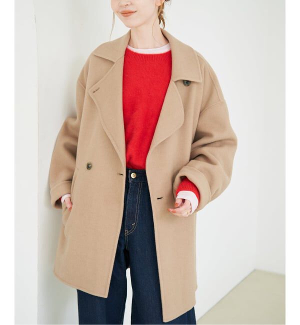 SLOBE IENA「《シリーズあり/追加予約》souple wool ダブルフェイスミドルコート」|ピーコート|