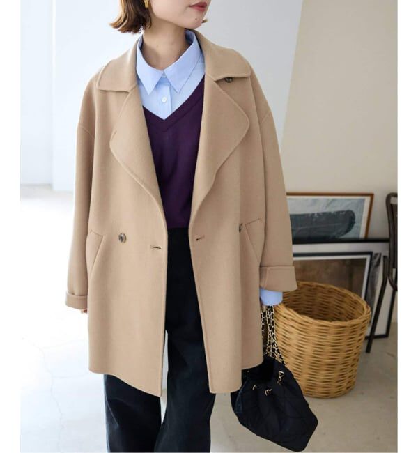 SLOBE IENA「《シリーズあり/追加予約》souple wool ダブルフェイスミドルコート」|ピーコート|