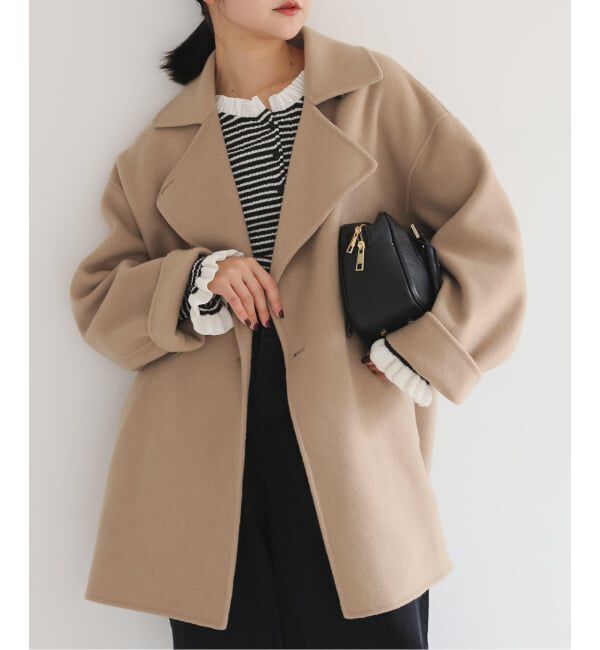 SLOBE IENA「《シリーズあり/追加予約》souple wool ダブルフェイスミドルコート」|ピーコート|