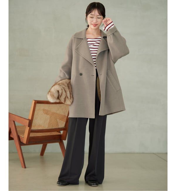 SLOBE IENA「《シリーズあり/追加予約》souple wool ダブルフェイスミドルコート」|ピーコート|
