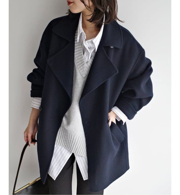 SLOBE IENA「《シリーズあり/追加予約》souple wool ダブルフェイスミドルコート」|ピーコート|