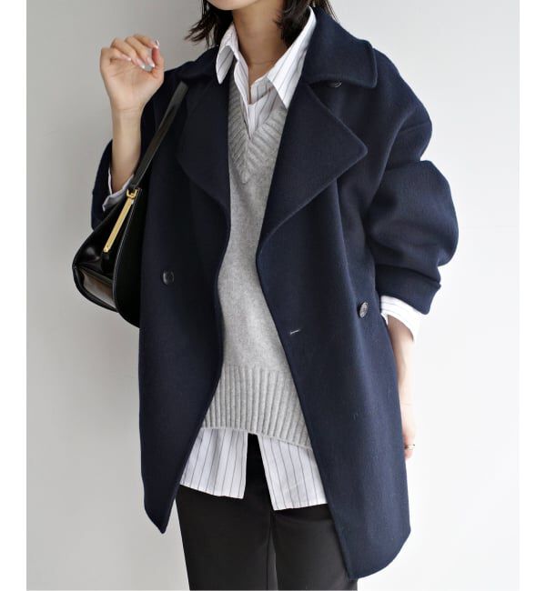 SLOBE IENA「《シリーズあり/追加予約》souple wool ダブルフェイスミドルコート」|ピーコート|