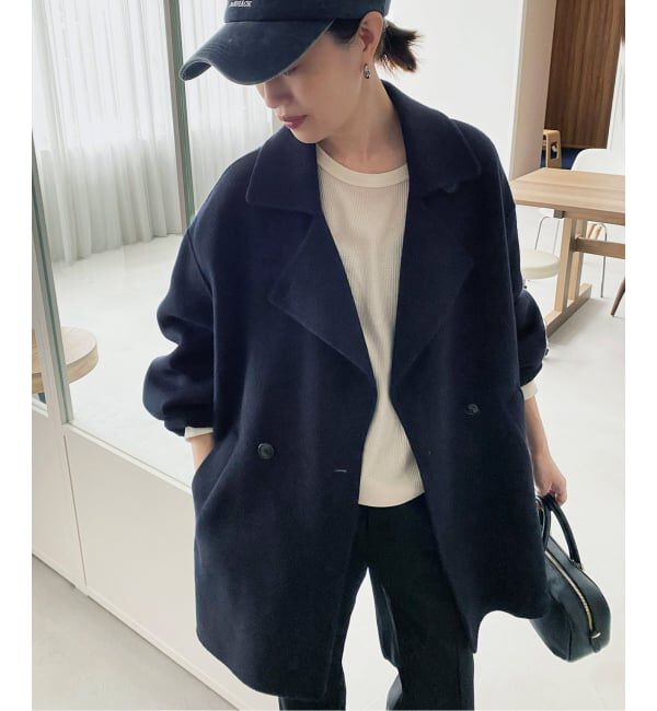 SLOBE IENA「《シリーズあり/追加予約》souple wool ダブルフェイスミドルコート」|ピーコート|