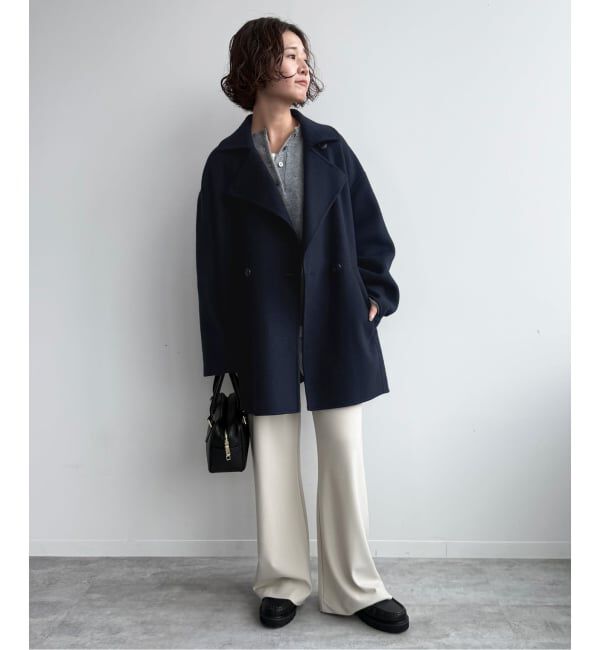 SLOBE IENA「《シリーズあり/追加予約》souple wool ダブルフェイスミドルコート」|ピーコート|