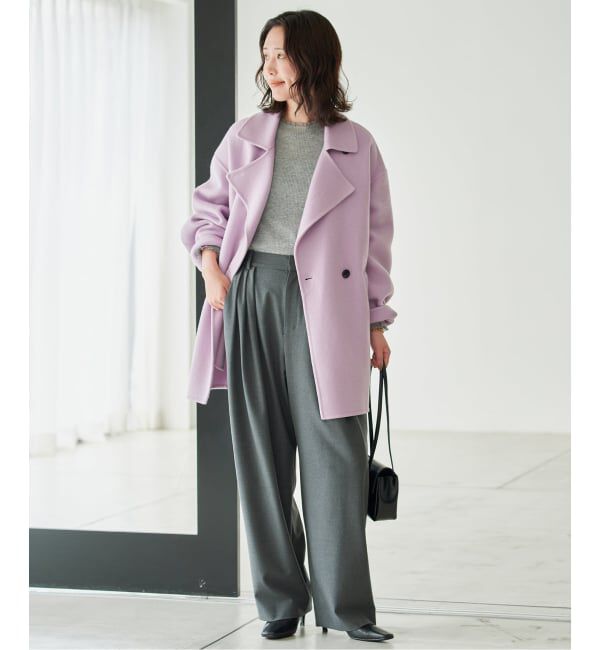 SLOBE IENA「《シリーズあり/追加予約》souple wool ダブルフェイスミドルコート」|ピーコート|