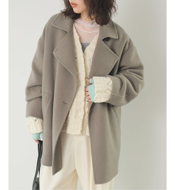 SLOBE IENA「《シリーズあり/追加予約》souple wool ダブルフェイスミドルコート」|ピーコート|カーキ