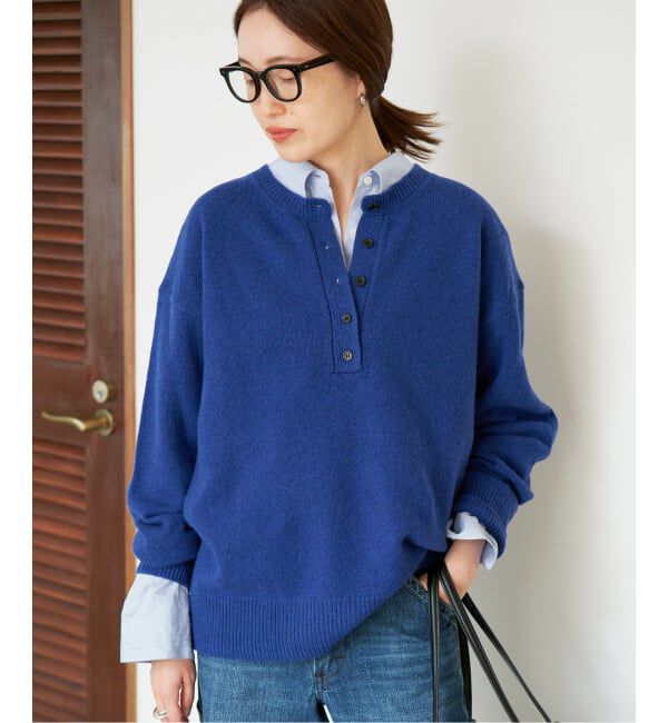 SLOBE IENA「《シリーズあり/予約》PLAYFULウールカシミヤヘンリーネックプルオーバー」|ニット・セーター|ブルー A