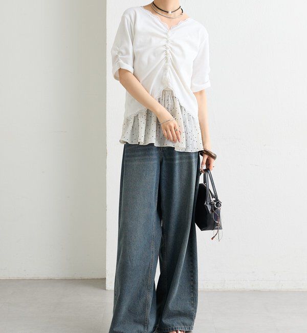  「半袖ギャザーリブカーディガン」|Tシャツ・カットソー|