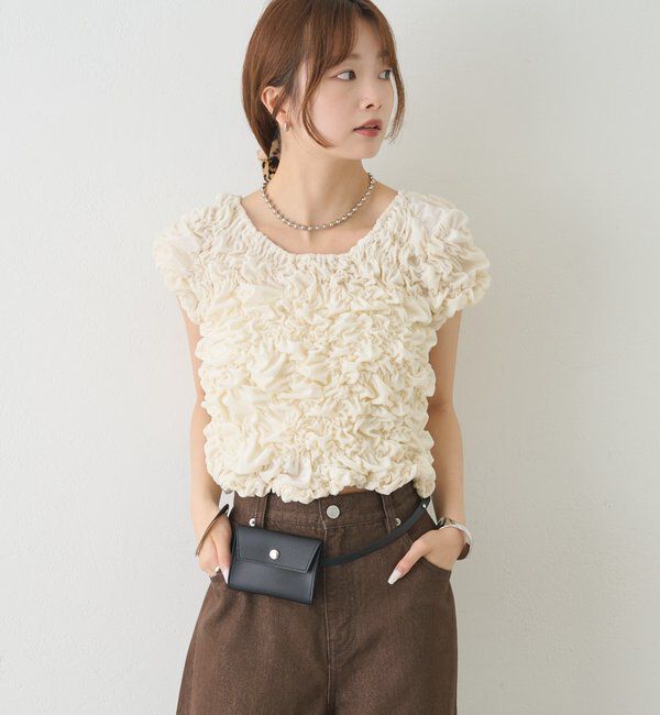  「【新色BRN】《6色展開/伸縮性あり◎》ふわふわシャーリングTシャツ」|Tシャツ・カットソー|