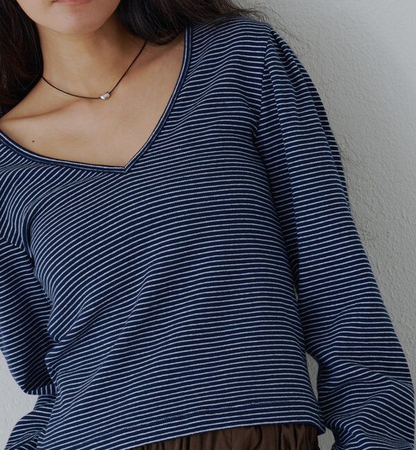  「【前後2WAY】ボーダーパフスリーブカットソー」|Tシャツ・カットソー|