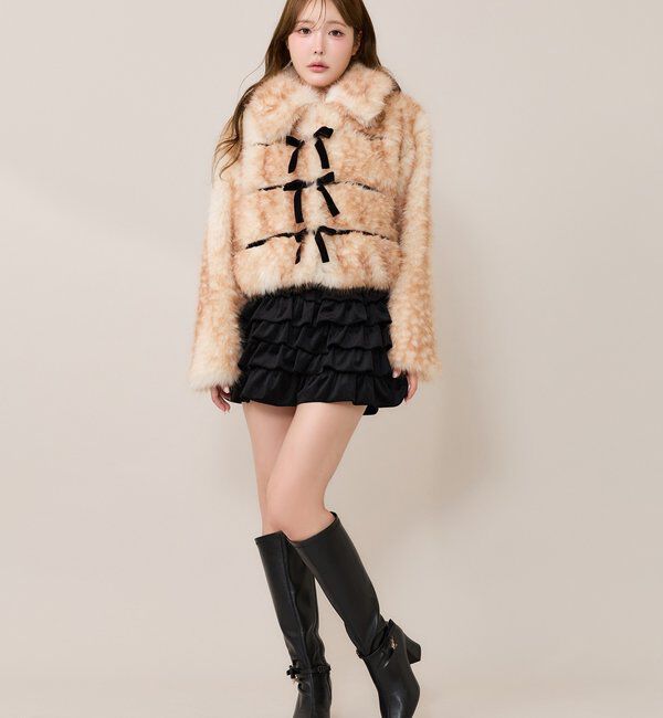  「【Premium order】フェイクファーリボンショートコート」|ベスト・ジレ|