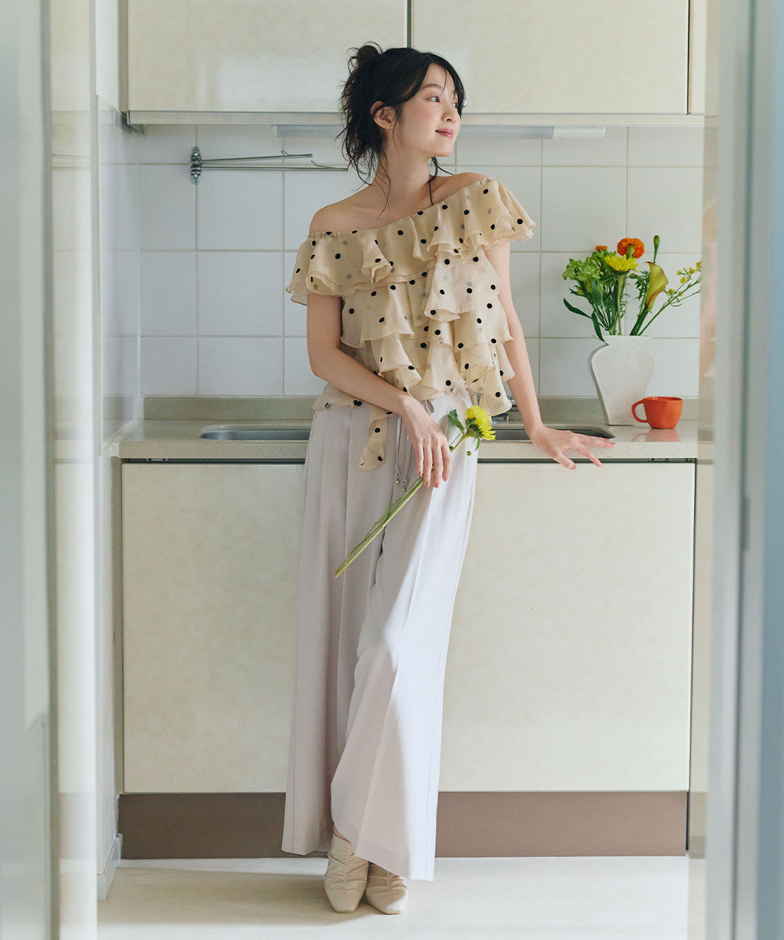 COCO DEAL「リボンベルト付きワイドパンツ」|スラックス|