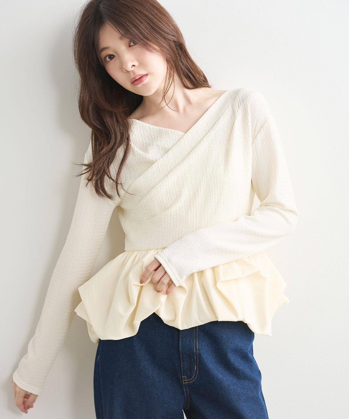 COCO DEAL「バブルヘムペプラムトップス」|Tシャツ・カットソー|アイボリー