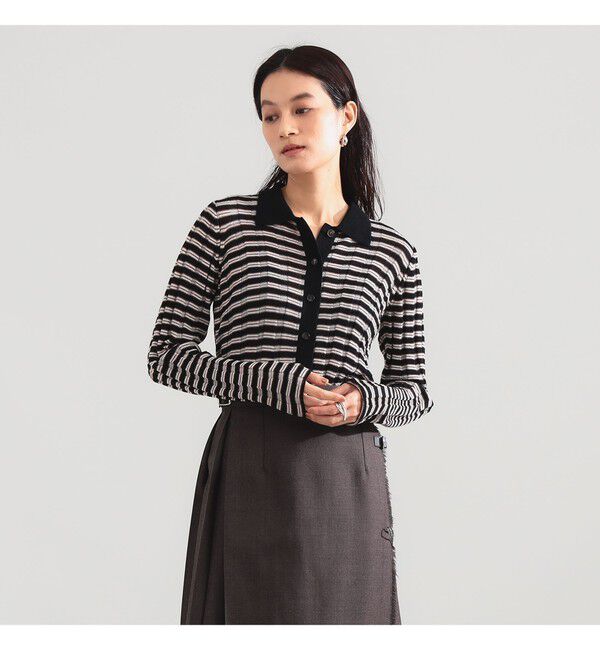 BEAMS SELECTION for WOMEN「【別注】BATONER &times; Demi-Luxe BEAMS / ポロ ボーダー カーディガン」|カーディガン|