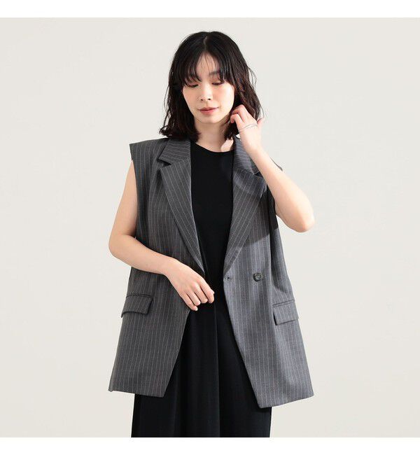 Demi-Luxe BEAMS 「エディター東原妙子 &times; Demi-Luxe BEAMS / ウォッシャブルウール ジレ」|ダウン|GREY_STRIPE