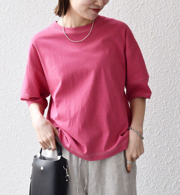 SHIPS any「〈抗菌防臭/洗濯機可能〉USAコットン 配色 ステッチ ワイド TEE」|Tシャツ・カットソー|