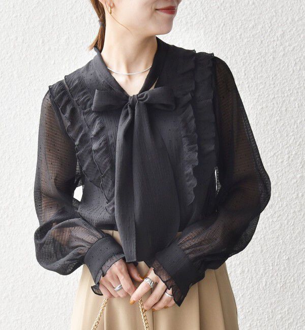 SHIPS any「〈洗濯機可能〉シアー フロッキー ドット ボウタイ フリル ブラウス」|シャツ・ブラウス|