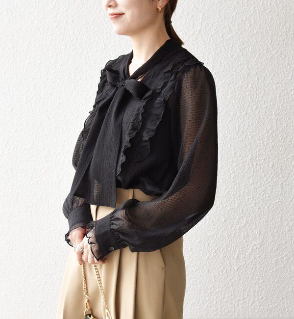 SHIPS any「〈洗濯機可能〉シアー フロッキー ドット ボウタイ フリル ブラウス」|シャツ・ブラウス|