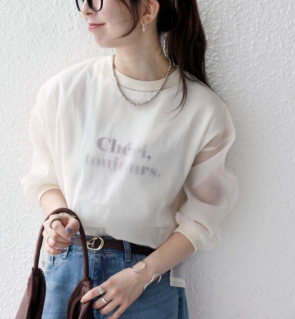 SHIPS any「〈手洗い可能〉シアー ワイド トップス  &times; フレンチ ロゴ TEE」|シャツ・ブラウス|ナチュラル