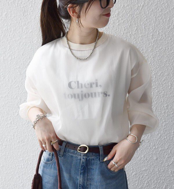 SHIPS any「〈手洗い可能〉シアー ワイド トップス  &times; フレンチ ロゴ TEE」|シャツ・ブラウス|
