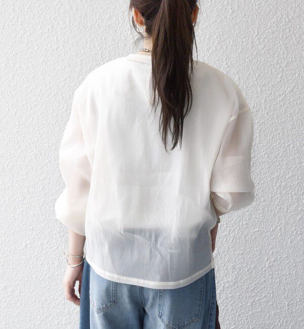 SHIPS any「〈手洗い可能〉シアー ワイド トップス  &times; フレンチ ロゴ TEE」|シャツ・ブラウス|