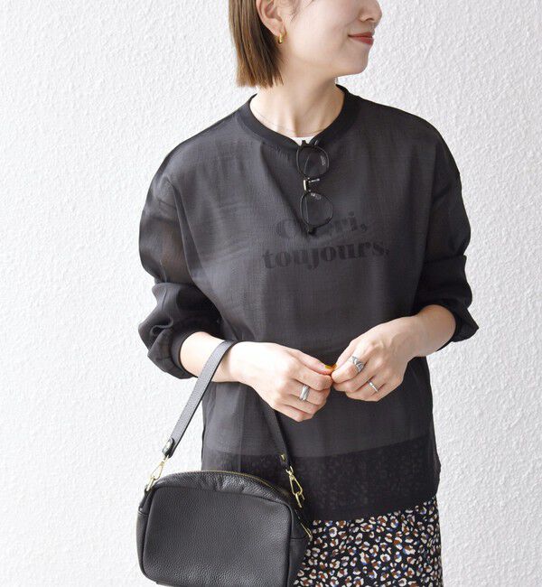 SHIPS any「〈手洗い可能〉シアー ワイド トップス  &times; フレンチ ロゴ TEE」|シャツ・ブラウス|ブラック