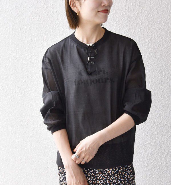 SHIPS any「〈手洗い可能〉シアー ワイド トップス  &times; フレンチ ロゴ TEE」|シャツ・ブラウス|