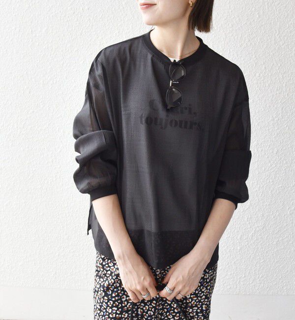 SHIPS any「〈手洗い可能〉シアー ワイド トップス  &times; フレンチ ロゴ TEE」|シャツ・ブラウス|