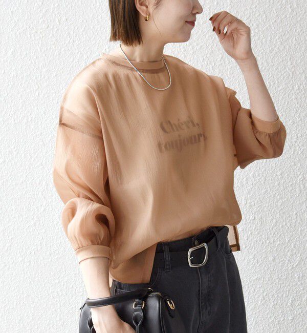 SHIPS any「〈手洗い可能〉シアー ワイド トップス  &times; フレンチ ロゴ TEE」|シャツ・ブラウス|
