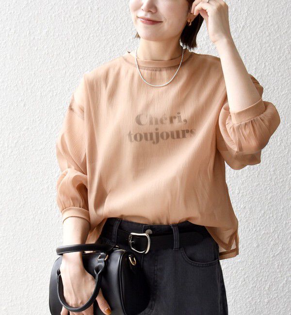 SHIPS any「〈手洗い可能〉シアー ワイド トップス  &times; フレンチ ロゴ TEE」|シャツ・ブラウス|