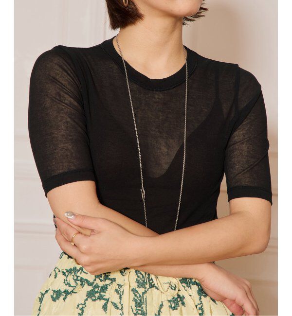 IENA LA BOUCLE「《追加》IENA LA BOUCLE 水撚りガスフライス半袖プルオーバー」|Tシャツ・カットソー|ブラック