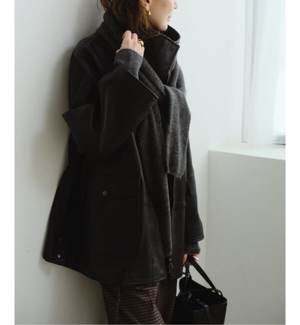 VERMEIL par iena「Lamb ハイネックブルゾン」|ライダースジャケット|