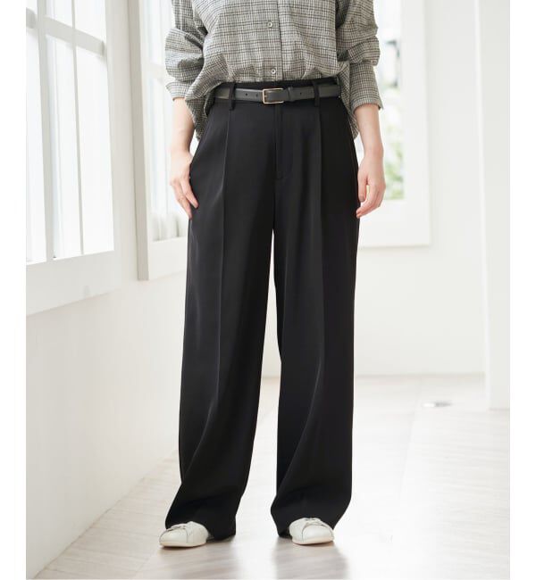 IENA「ストレッチツイルセミワイドパンツ」|スラックス|ブラック