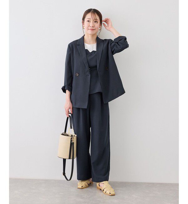 Rope&rsquo;Picnic「【cahoさんコラボ】低身長・小柄さんサイズ エアリーリネンライク ダブルジャケット」|テーラードジャケット|