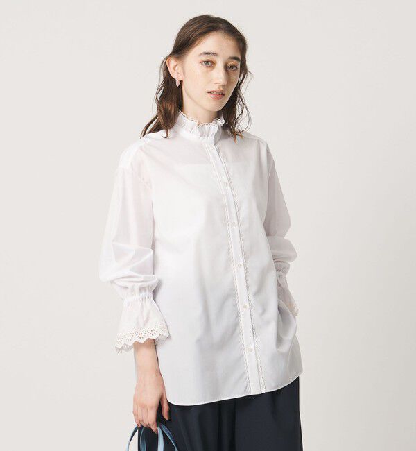 UNITED ARROWS「エンブロイダリー スタンドフリル シャツ」|シャツ・ブラウス|