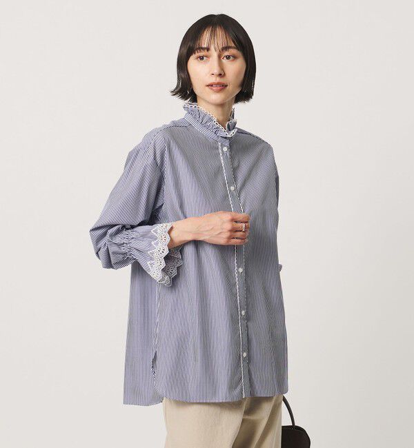 UNITED ARROWS「エンブロイダリー スタンドフリル シャツ」|シャツ・ブラウス|