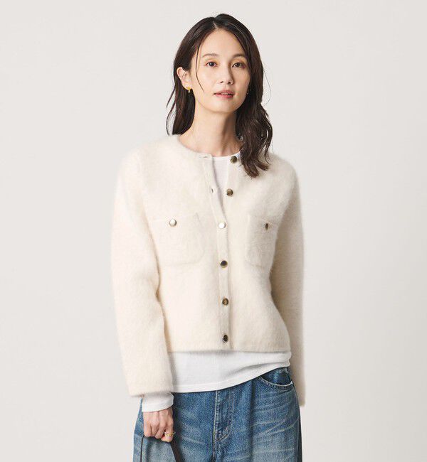 UNITED ARROWS「フォックスカシミヤ クルーネック ジャケット カーディガン」|カーディガン|OFF WHITE