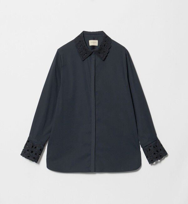 UNITED ARROWS「4WAY エンブロイダリー バンドカラー シャツ」|シャツ・ブラウス|NAVY