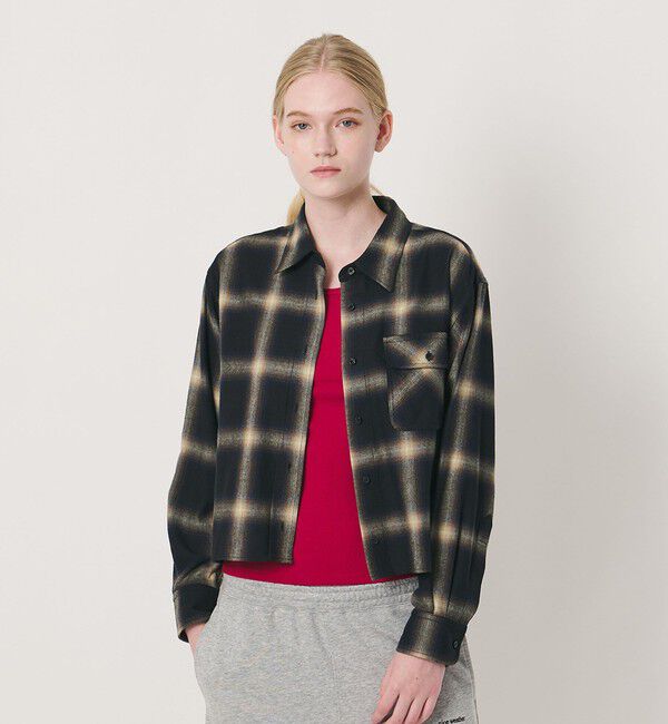 NICE WEATHER「＜NICE WEATHER＞ショート オンブレチェック シャツ」|シャツ・ブラウス|NAVY