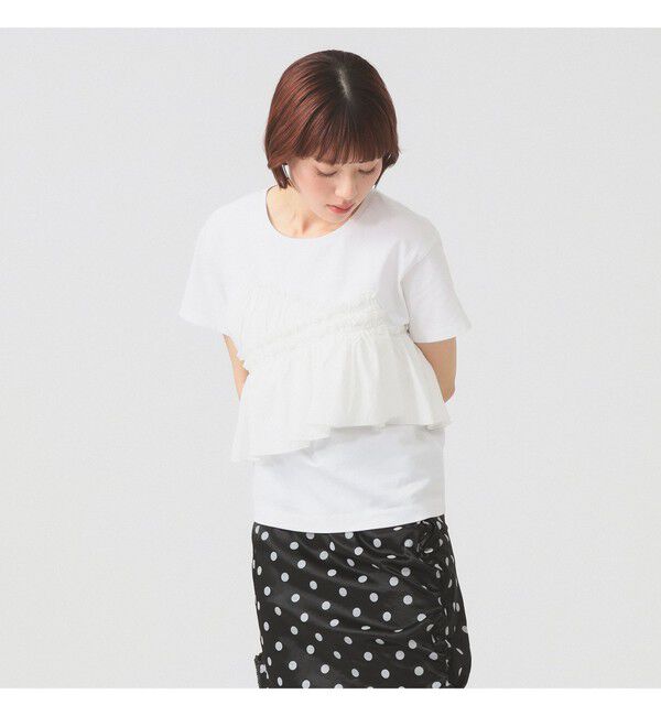 Ray BEAMS 「アシメ ギャザー フリル Tシャツ」|Tシャツ・カットソー|WHITE