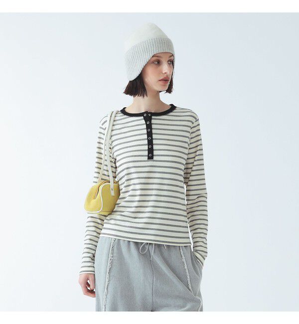 Ray BEAMS 「RIB ボーダー ヘンリーネック Tシャツ」|Tシャツ・カットソー|